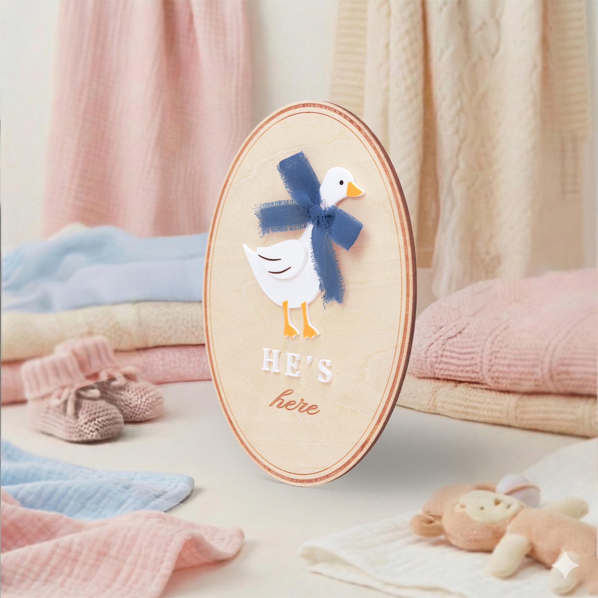 He’s Here Wooden Baby Announcement Sign, Newborn Nursery Decor