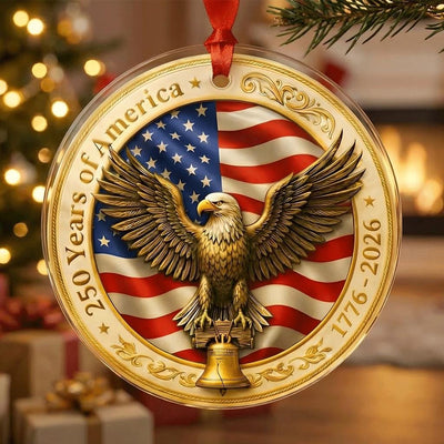 USA 250th Anniversary Ornament, Semiquincentennial Gold Eagle Gift, 1776-2026 Liberty Bell Decor, America 250 Birthday Keepsake