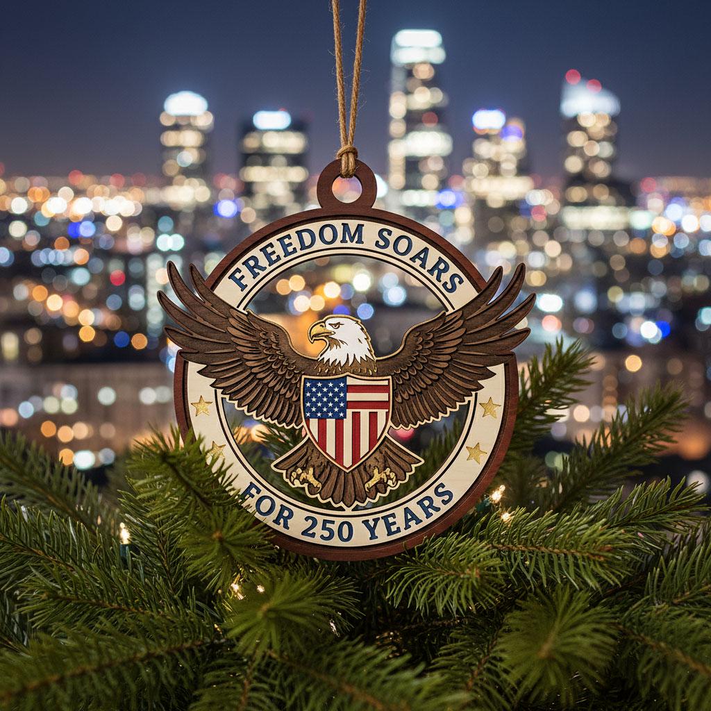 USA 250th Anniversary Ornament, Freedom Soars Wood Emblem, 1776-2026 Patriotic Eagle Gift, Semiquincentennial Wooden Decor