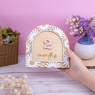 3D Baby Milestone Sign, Hello World Milestone Card, Boho Monthly Milestone, Engraved Wood Monthly Milestone Markers, Baby Girl Photo Props