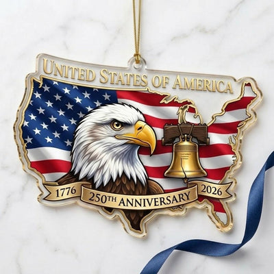 USA Map 250th Anniversary Ornament, Semiquincentennial Eagle Gift, 1776-2026 Patriotic Acrylic Decor, United States Birthday Keepsake