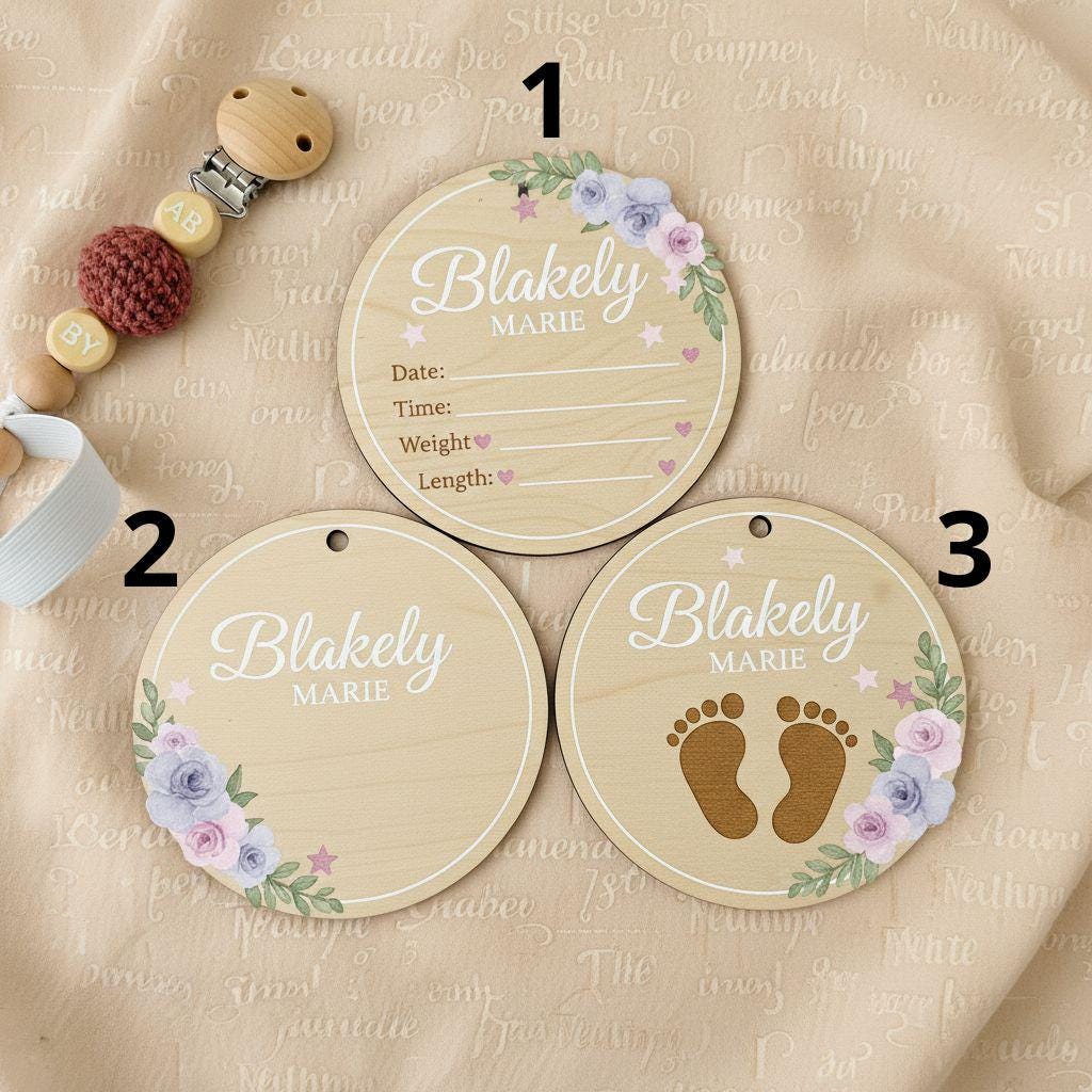 Personalized Baby Announcement Disc, Wooden Baby Birth Stats Sign, Custom Newborn Name Sign, Baby Announcement Photo Prop