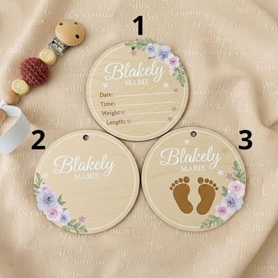 Personalized Baby Announcement Disc, Wooden Baby Birth Stats Sign, Custom Newborn Name Sign, Baby Announcement Photo Prop
