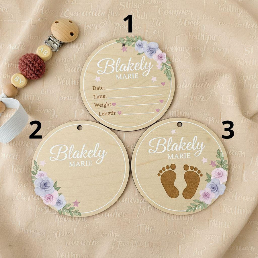 Personalized Baby Announcement Disc, Wooden Baby Birth Stats Sign, Custom Newborn Name Sign, Baby Announcement Photo Prop