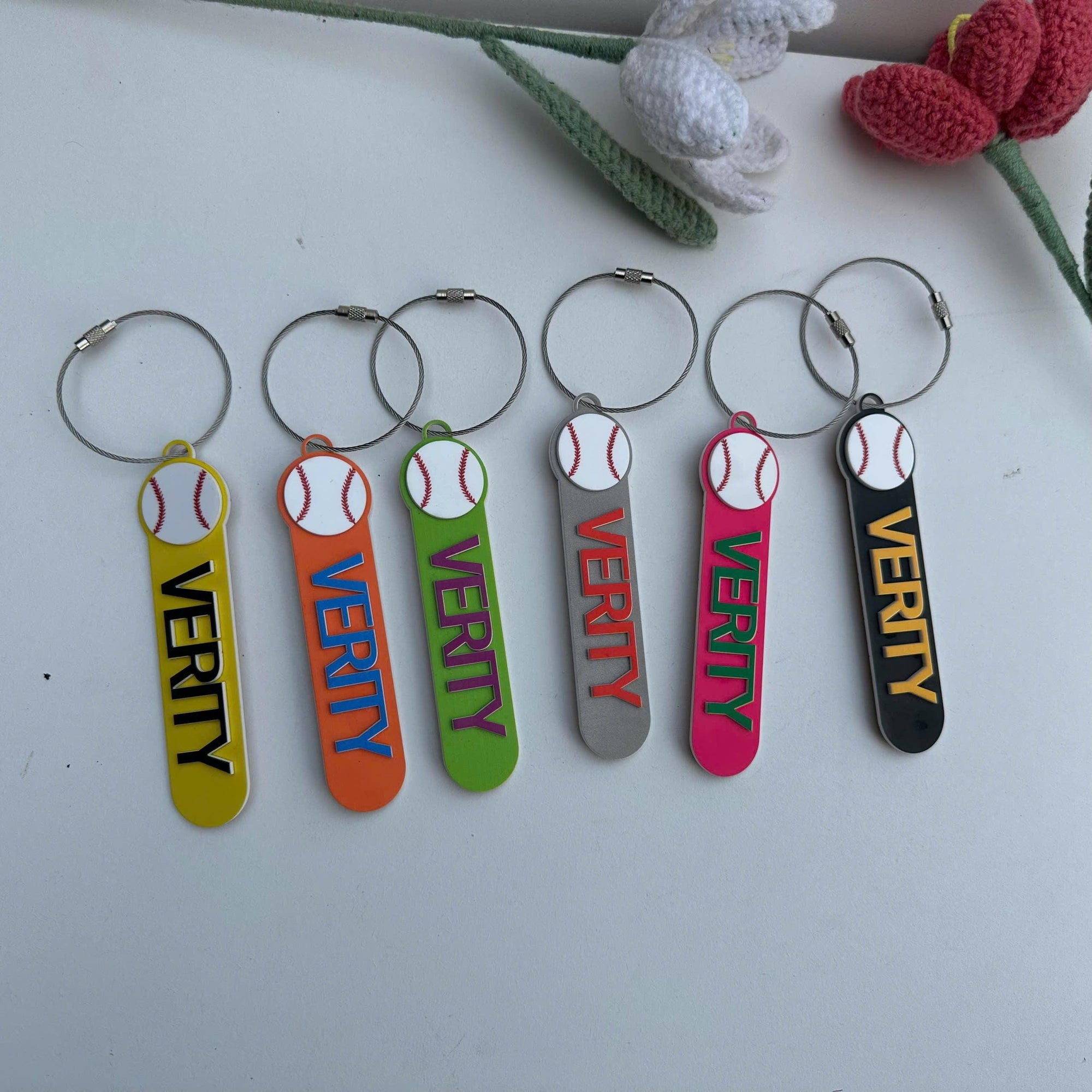 Personalized Baseball Keychain Custom Name or Number, Acrylic Baseball Bag Tag, Little League Player Gift, Baseball Team Gift for Kids