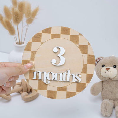 Checkered Baby Milestone Card, Milestone Sign Checkered, Retro Baby Photo Prop, Minimalist Nursery Decor, Nursery Milestone Discs, Baby Gift