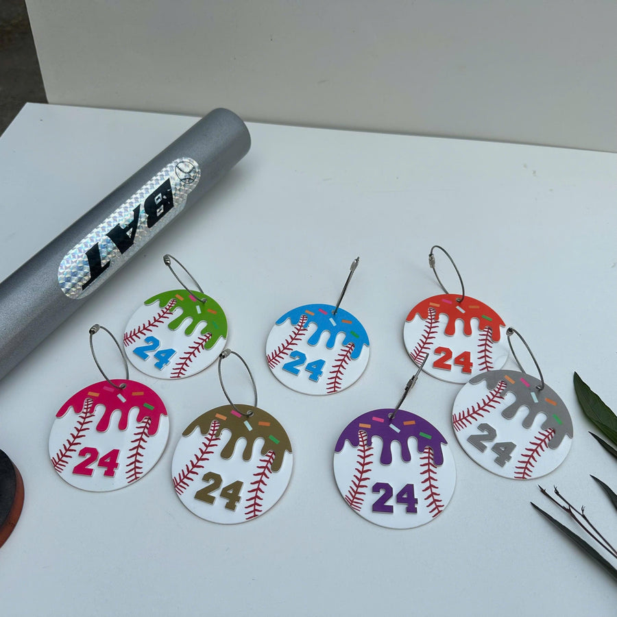 Personalized Baseball Keychain, Custom Baseball Number Keychain, Baseball Player Gift, Little League Team Gift, Acrylic Baseball Bag Tag