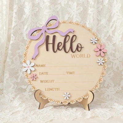 Baby Girl Hello World Birth Keepsake Sign Wooden Floral Nursery Decor