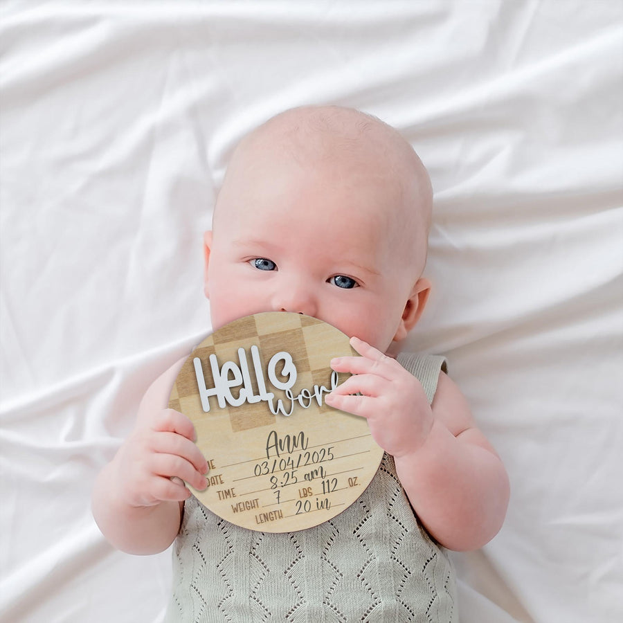 Personalized Hello World Baby Announcement Sign, Custom Newborn Name Sign, Baby Birth Stats Hospital Photo Prop Sign, Gender Reveal Sign