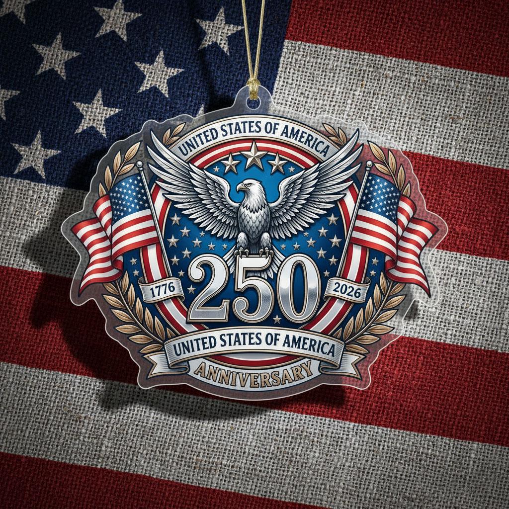 USA 250th Anniversary Ornament, Semiquincentennial Eagle Emblem Gift, 1776-2026 Patriotic Acrylic Decor, America 250 Years Keepsake