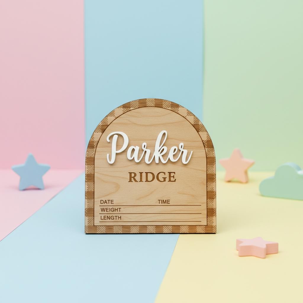Personalized Baby Birth Stats Sign, Wooden Baby Name Announcement Sign, Custom Newborn Birth Details Plaque Nursery Decor
