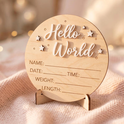 Celestial Stars Birth Stats Sign | 3D Star Wooden Baby Plaque | Acrylic Lettering Hello World Announcement | Neutral Nursery Prop