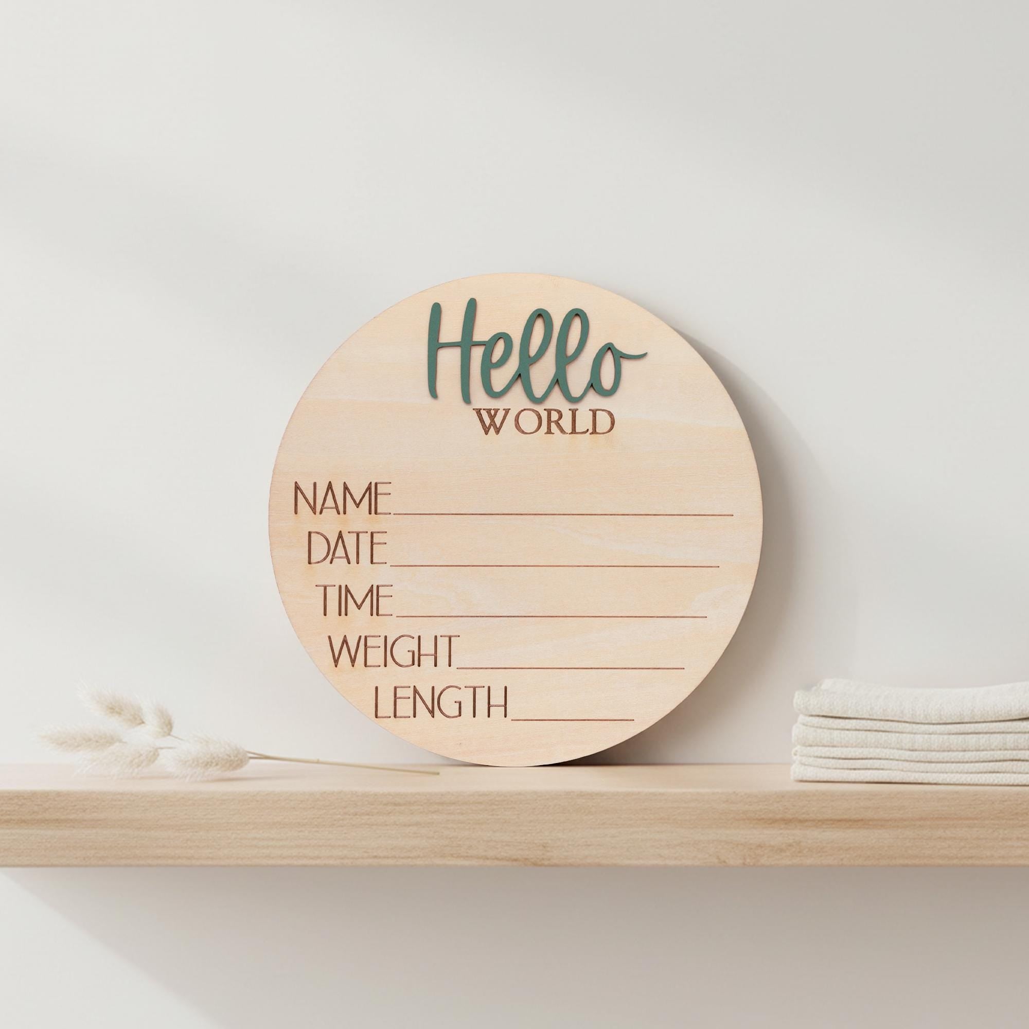 Newborn Hospital Baby Sign Hello World Wooden Birth Stats Photo Prop