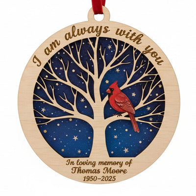 Personalized Memorial Christmas Ornament, Custom Wooden Ornament with Name and Years, Cardinal Remembrance Gift, Sympathy Keepsake, Ornament