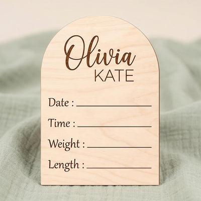 Wildflower Arch Wooden Sign | Full Set Birth Stats Plaque | 2 Piece Baby Name Announcement | Custom Floral Nursery Decor