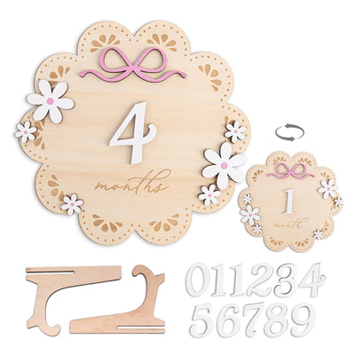 Baby Milestone Sign With Wooden Numbers, Floral Monthly Milestone Card, 3D Layered Baby Photo Prop, Milestone Sign For Baby Girl, Baby Sign