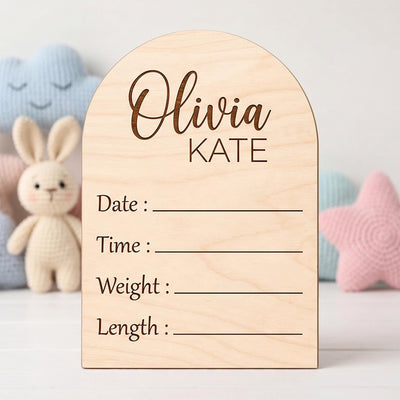 Wildflower Arch Wooden Sign | Full Set Birth Stats Plaque | 2 Piece Baby Name Announcement | Custom Floral Nursery Decor