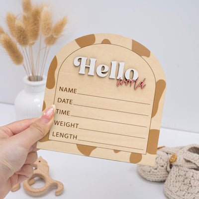 Wooden Hello World Birth Announcement Sign, Layered Baby Name Sign, Rustic Newborn Photo Prop,Birth Announcement Sign For Hospital,Baby Gift