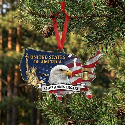 USA Map 250th Anniversary Ornament, Semiquincentennial Patriotic Gift, 1776-2026 United States Shape Decor, America Milestone Keepsake