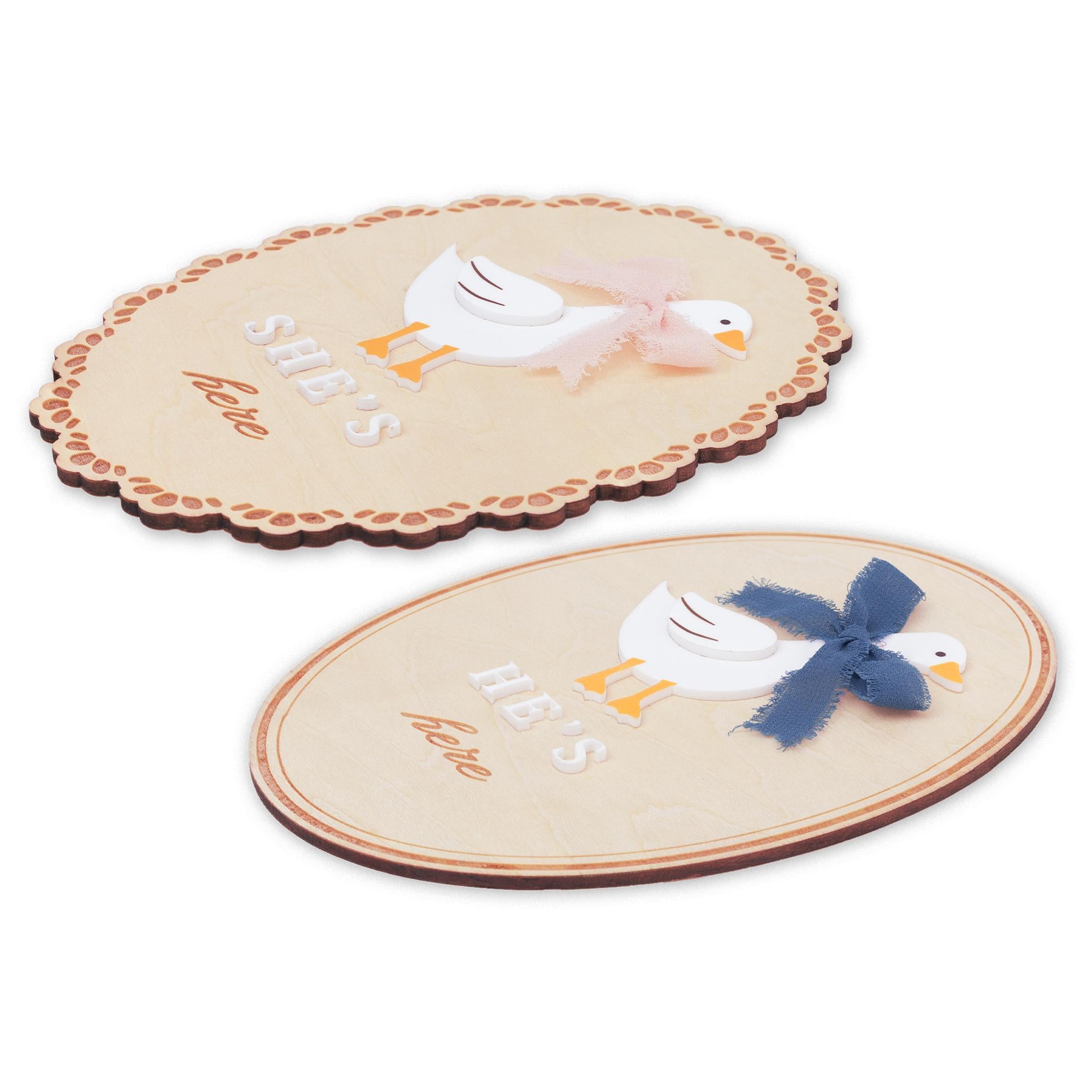 He’s Here She’s Here Wooden Baby Announcement Signs
