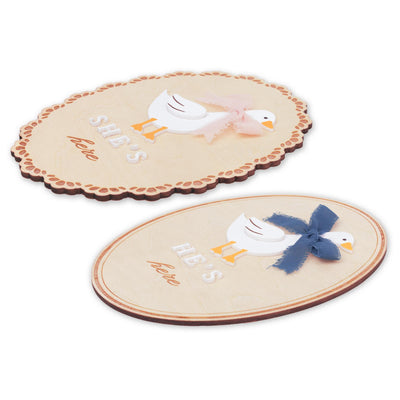 He’s Here She’s Here Wooden Baby Announcement Signs