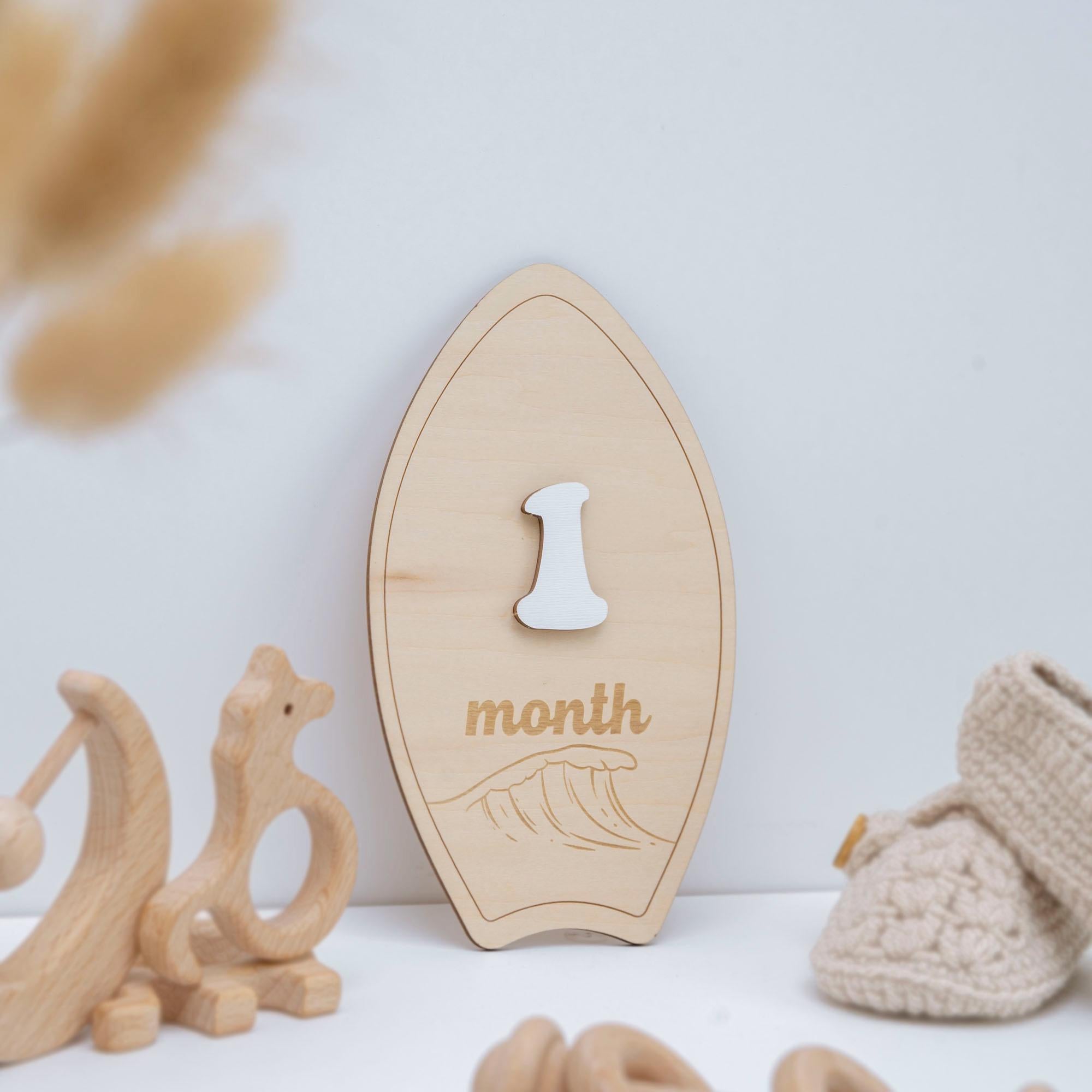 Surfboard Baby Month Milestone, Baby Milestone Sign, Beach Theme Newborn Photo Prop, Coastal Baby Monthly Milestone, Wooden Nursery Decor