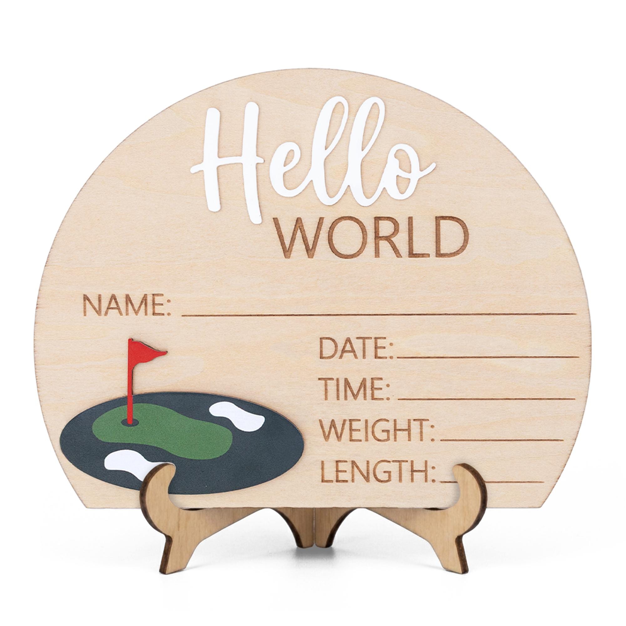 Golf Birth Stats Sign | 3D Half Arch Wooden Plaque | 3D Wooden Hello World Announcement | Par Tee Boy Nursery Prop | Baby Shower Gift