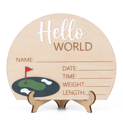 Golf Birth Stats Sign | 3D Half Arch Wooden Plaque | 3D Wooden Hello World Announcement | Par Tee Boy Nursery Prop | Baby Shower Gift