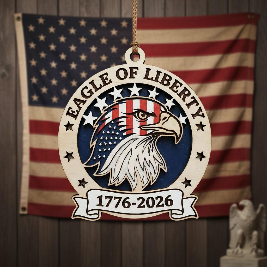 Eagle of Liberty Ornament, 250th Anniversary Wood Decor, 1776-2026 Patriotic Gift, Layered Wooden Eagle USA Milestone Keepsake