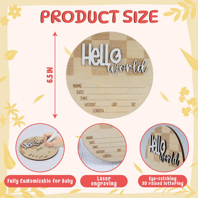 Personalized Hello World Baby Announcement Sign, Custom Newborn Name Sign, Baby Birth Stats Hospital Photo Prop Sign, Gender Reveal Sign