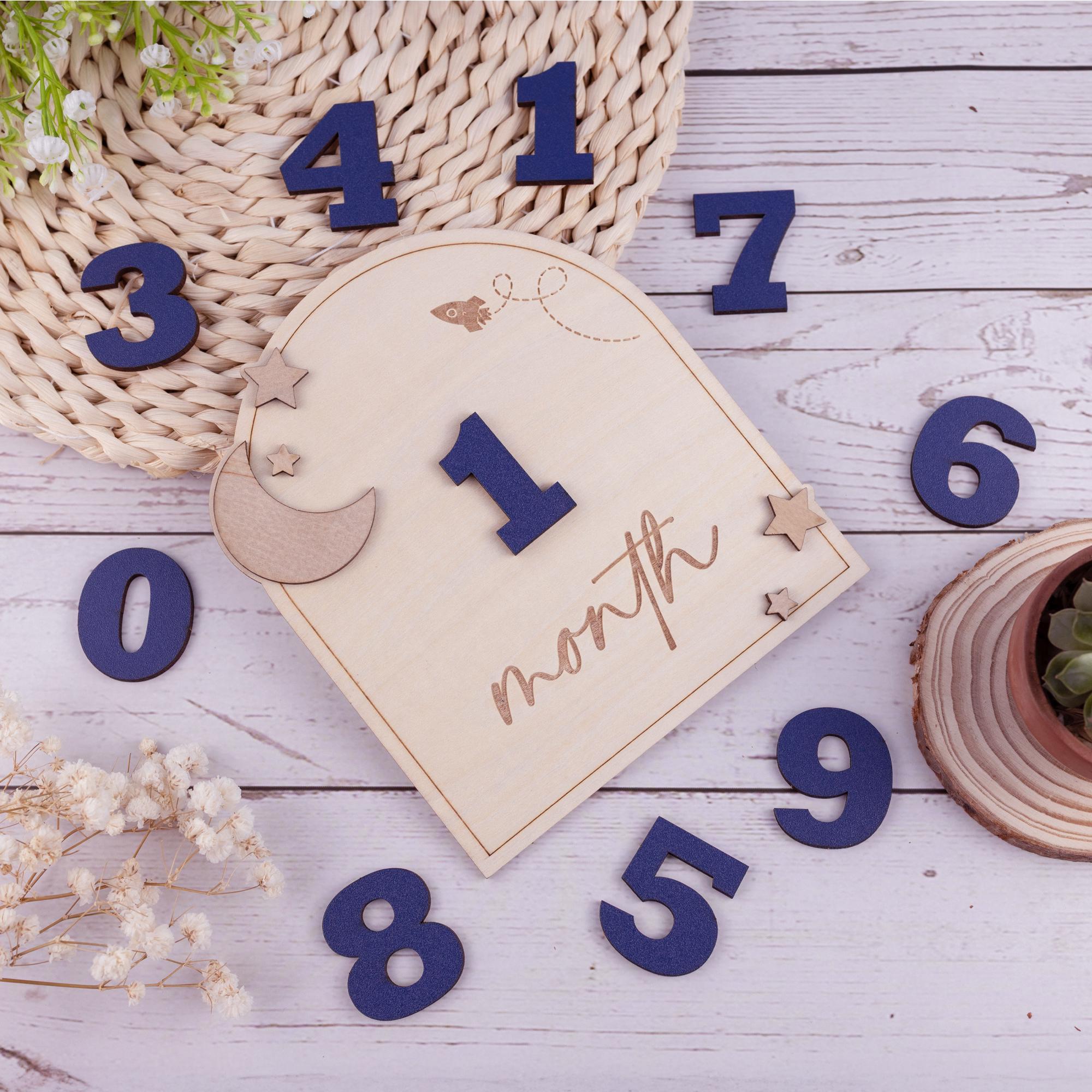 Baby Milestone Sign, Wooden Interchangeable Milestone Card, Baby Monthly Milestone Marker, Gift For Newborn, Baby Shower Gift, Nursery Decor