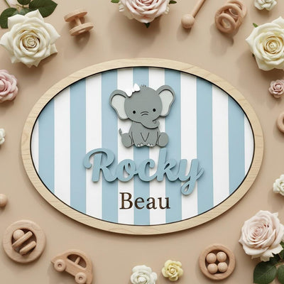 Personalized Elephant Baby Name Sign Wooden Nursery Decor