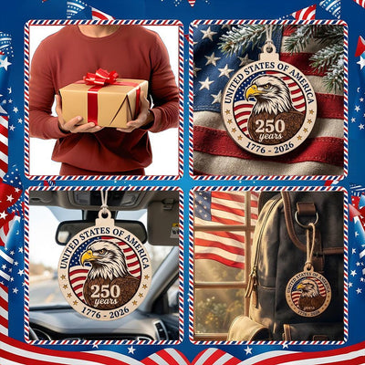 USA 250 Years Wood Ornament, Layered Eagle Patriotic Gift, 1776-2026 Anniversary Decor, Handmade Wooden Semiquincentennial Gift