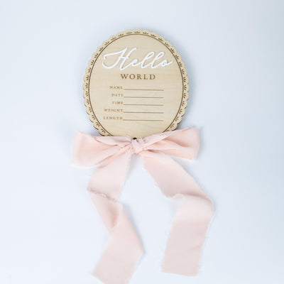 Ribbon Bow Name Sign, Monthly Milestone Photo, Baby Monthly Milestone Sign, Wood Milestone Card, Personalized Hospital Birth Announcement