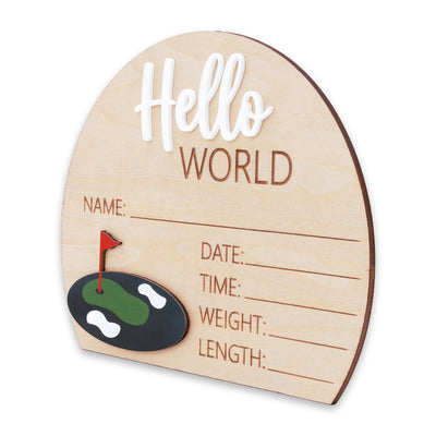 Golf Birth Stats Sign | 3D Half Arch Wooden Plaque | 3D Wooden Hello World Announcement | Par Tee Boy Nursery Prop | Baby Shower Gift