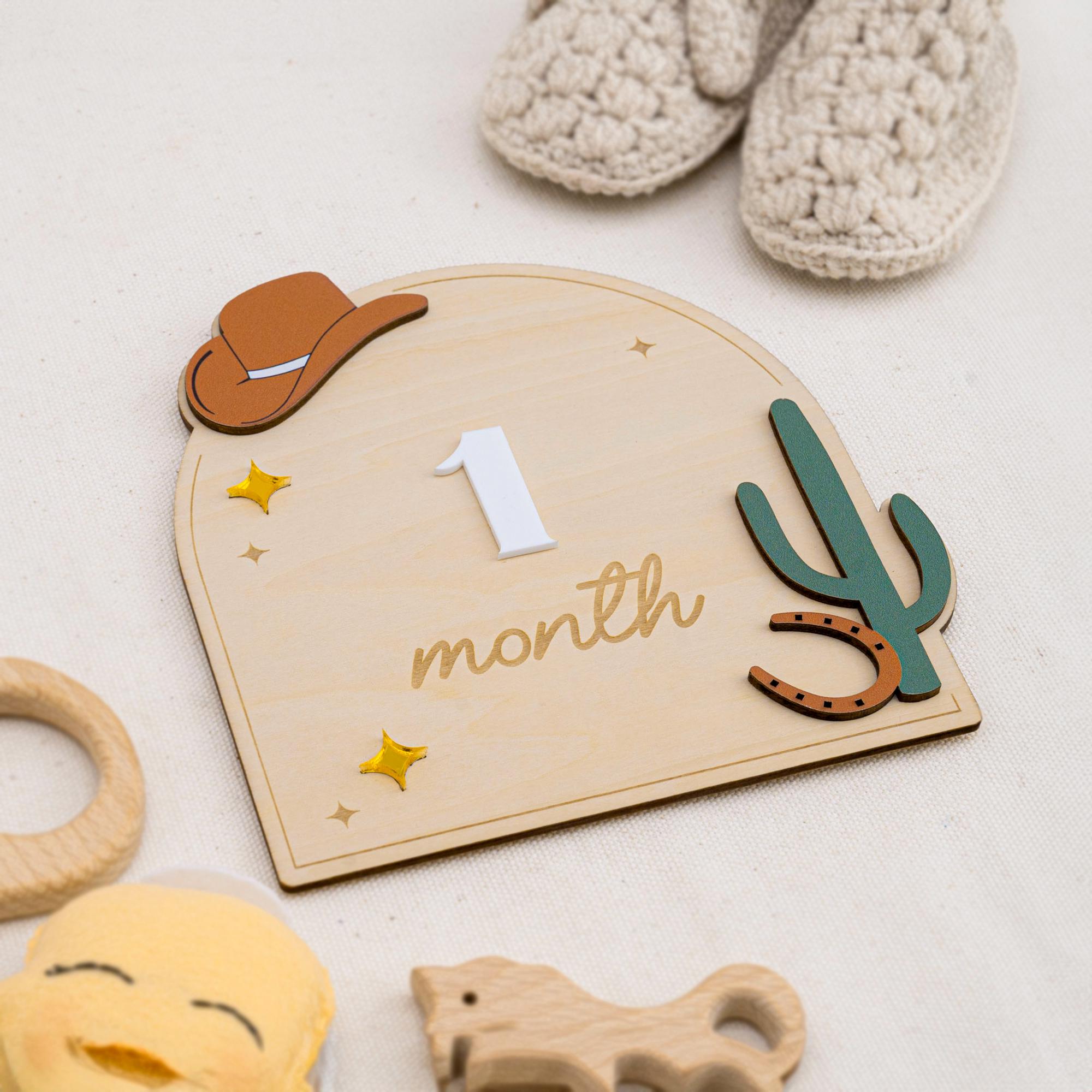 Western Baby Milestone Sign, Wooden Cowboy Monthly Milestone, Rustic Nursery Decor, Interchangeable Monthly Milestones, Newborn Photo Prop