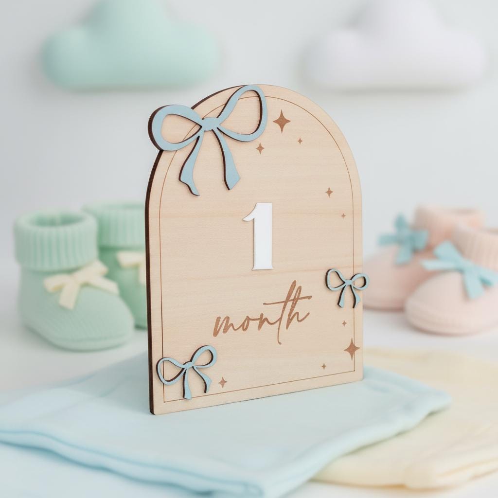 Wooden Baby Milestone Signs 1–12 Months | Monthly Photo Props