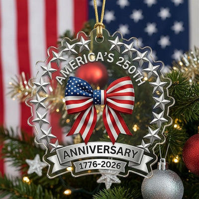 America's 250th Anniversary Ornament, Semiquincentennial Patriotic Bow Gift, 1776-2026 USA Flag Acrylic Keepsake Decor
