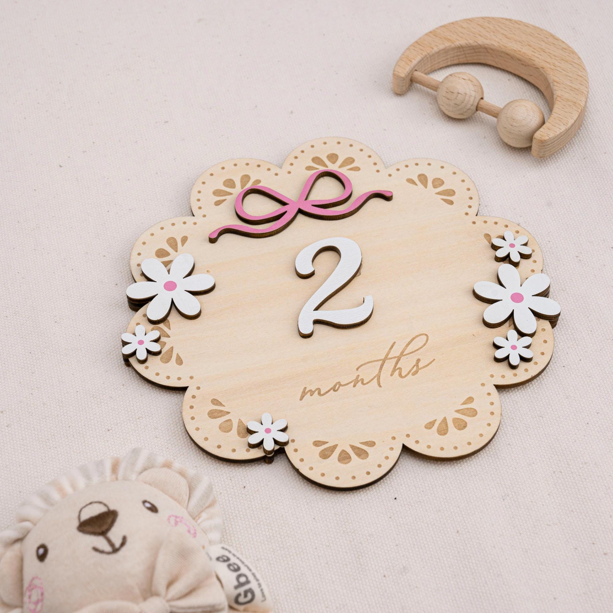 Baby Milestone Sign With Wooden Numbers, Floral Monthly Milestone Card, 3D Layered Baby Photo Prop, Milestone Sign For Baby Girl, Baby Sign