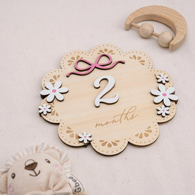 Baby Milestone Sign With Wooden Numbers, Floral Monthly Milestone Card, 3D Layered Baby Photo Prop, Milestone Sign For Baby Girl, Baby Sign