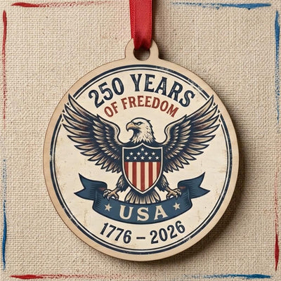 USA 250th Wood Ornament, Freedom For 250 Years, Rustic Eagle Emblem 1776-2026, Semiquincentennial Keepsake, Patriotic Gift