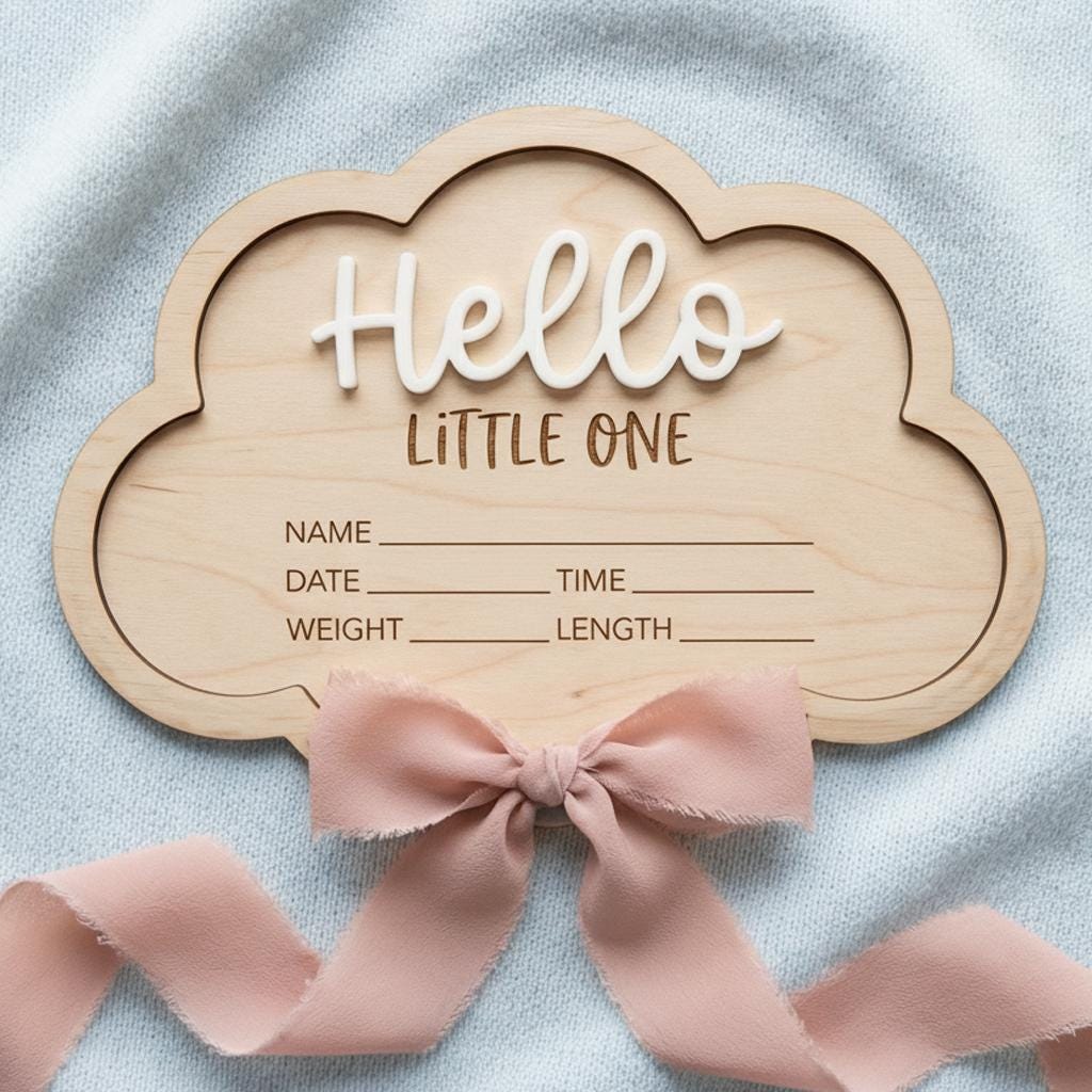 Personalized Baby Stats Plaque for Girl, Newborn Birth Announcement Sign, Boho Hospital Photo Prop, Hello Little One Nursery Decor