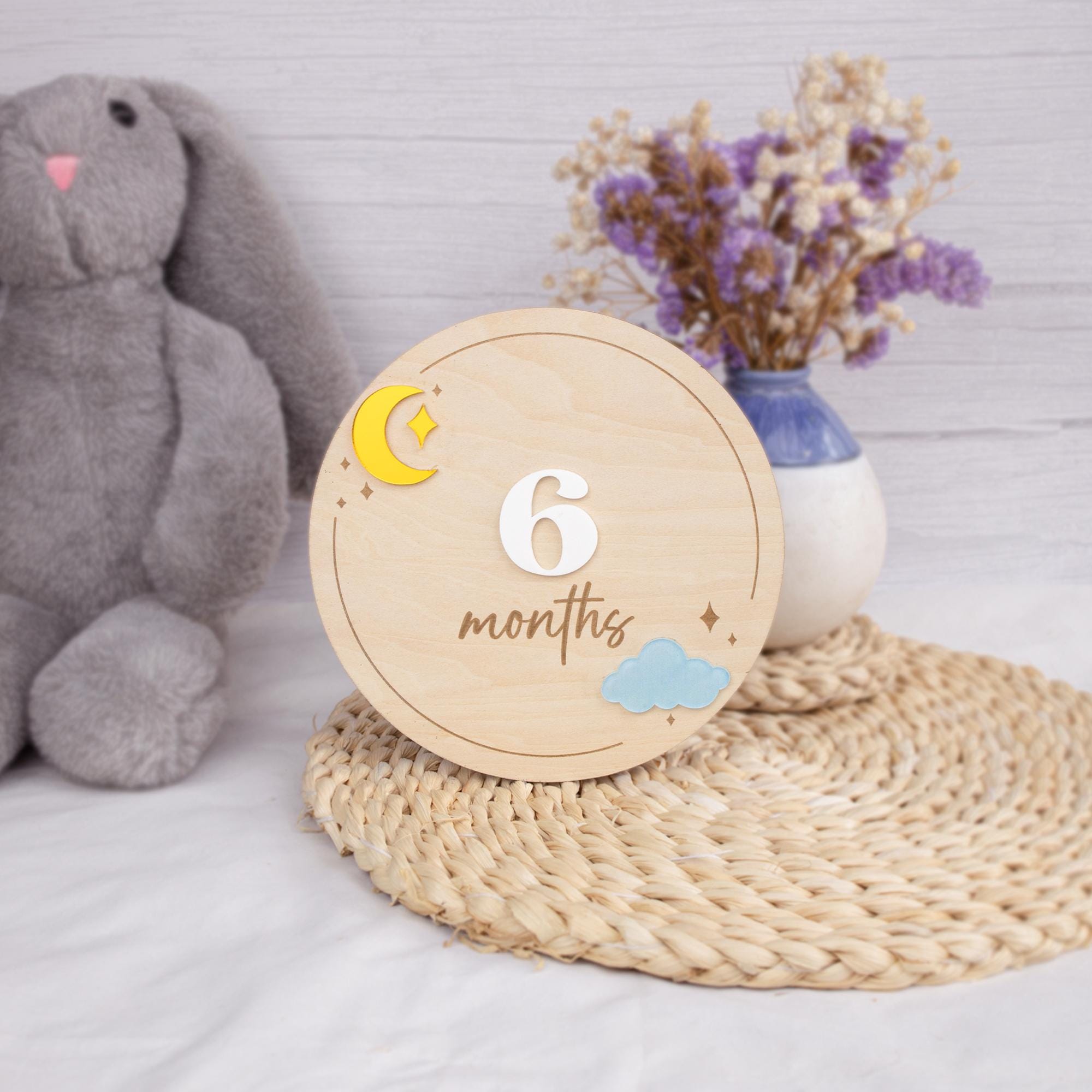 Wooden Baby Milestone Sign, Moon and Stars Monthly Marker Baby, Acrylic Cloud Baby Photo Prop,Newborn Keepsake,Interchangeable Milestone Set
