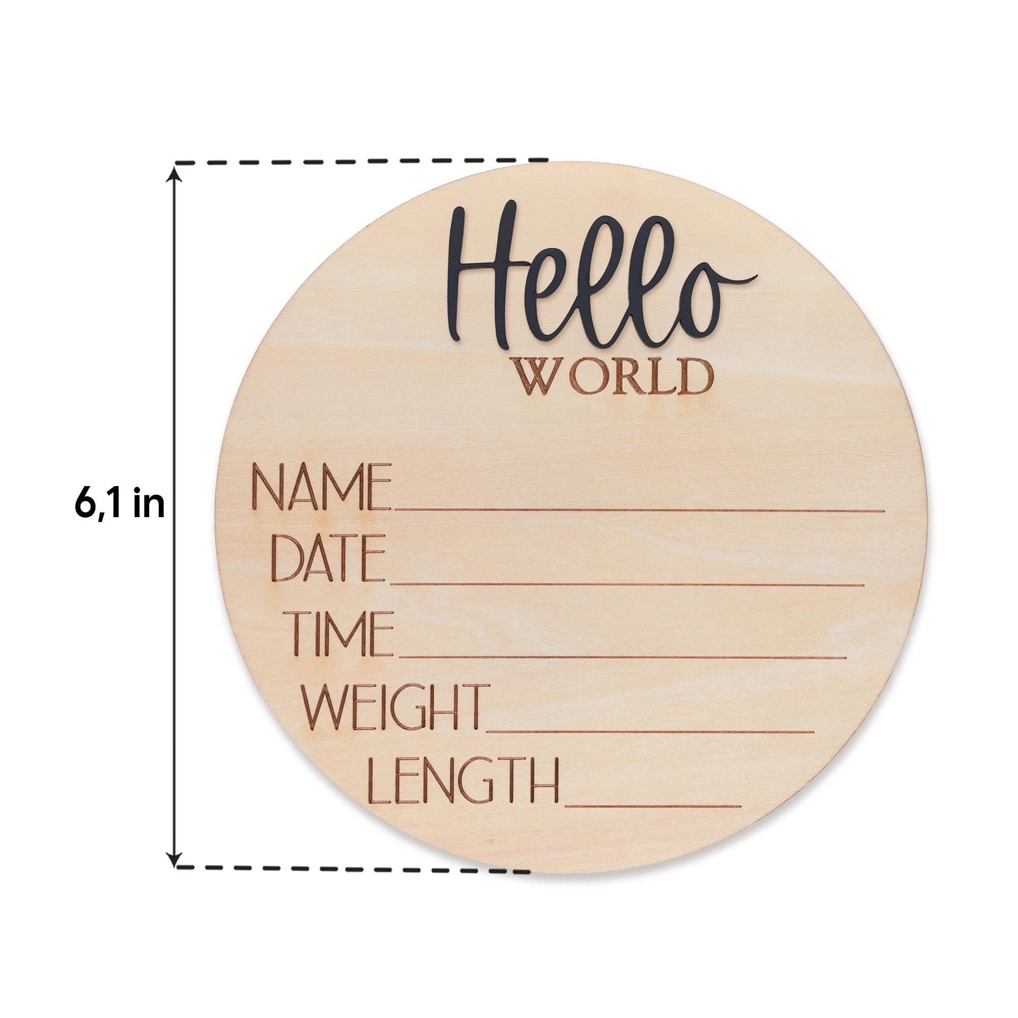 Hello World Baby Announcement Sign Personalized Wooden Keepsake