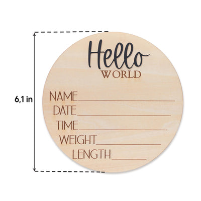 Hello World Baby Announcement Sign Personalized Wooden Keepsake