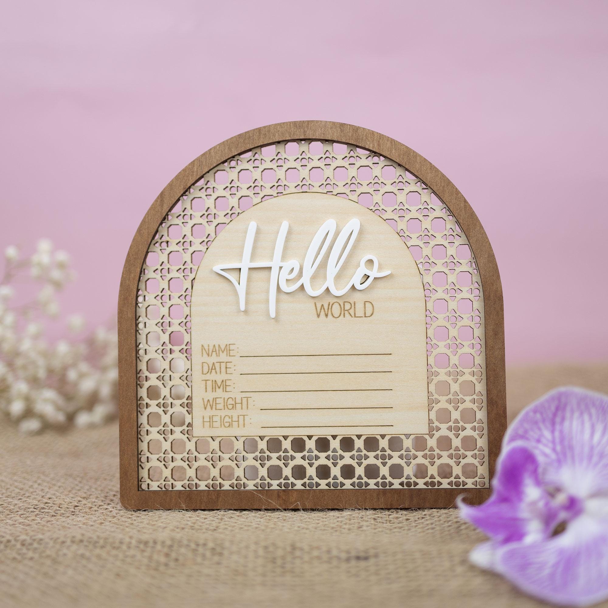 Birth Announcement Sign, Baby Name Sign, Hello World Sign, Hospital Photo Prop, Baby Keepsake, Baby Stat Sign,  Baby Name With Birth Stats