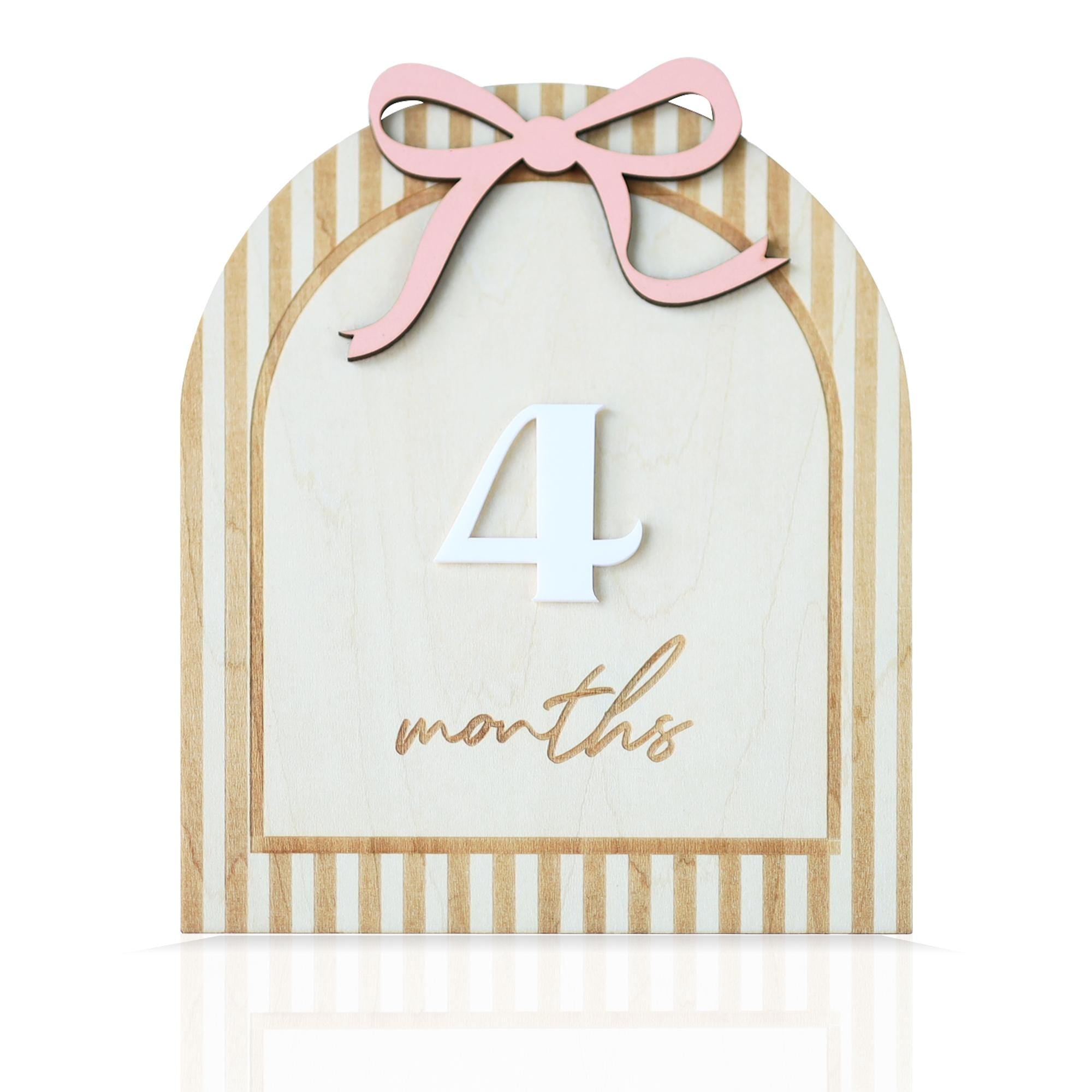 Wooden Baby Monthly Milestone Sign, Pink Bow Baby Girl Milestone Marker, Baby Photo Prop, Baby Girl Month Milestone, Baby Keepsake Sign