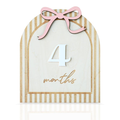 Wooden Baby Monthly Milestone Sign, Pink Bow Baby Girl Milestone Marker, Baby Photo Prop, Baby Girl Month Milestone, Baby Keepsake Sign