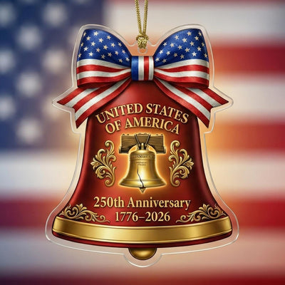 USA 250th Anniversary Bell Ornament, Liberty Bell Patriotic Gift 1776-2026, American Pride Bow Decor, 250 Years Freedom Keepsake