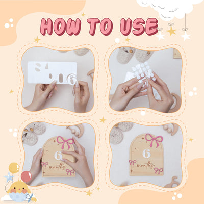 Wooden Baby Milestone Sign with Numbers 1–12 Months Pink Bow